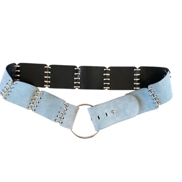 Italian Light Blue Suede Leather Belt Low Slung Made in Italy - Picture 7 of 7